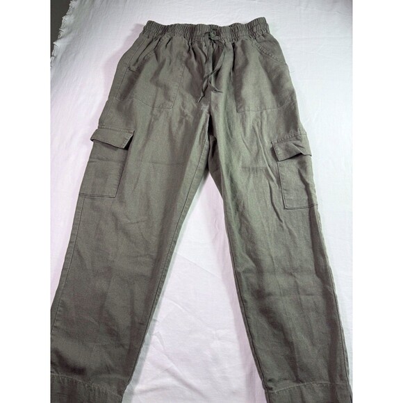 Ci Sono‎ Womens Linen Blend Tie Waist Pull On Pants Green Coastal Beach Sz M - Picture 2 of 14